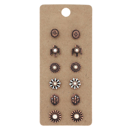 6 Pair Assorted Western Style Stud Earring Set
