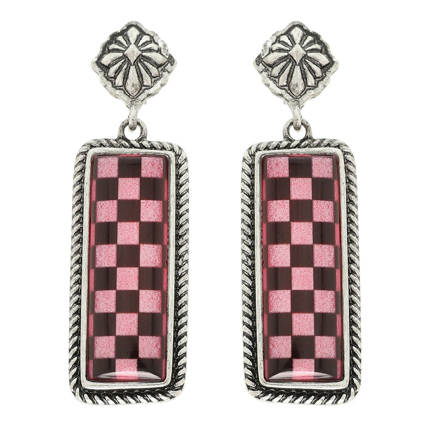 Western Epoxy Checkerboard Bar Post Earring