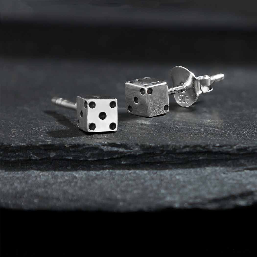 Sterling Silver Tiny Dice Stud Earrings 4x4mm