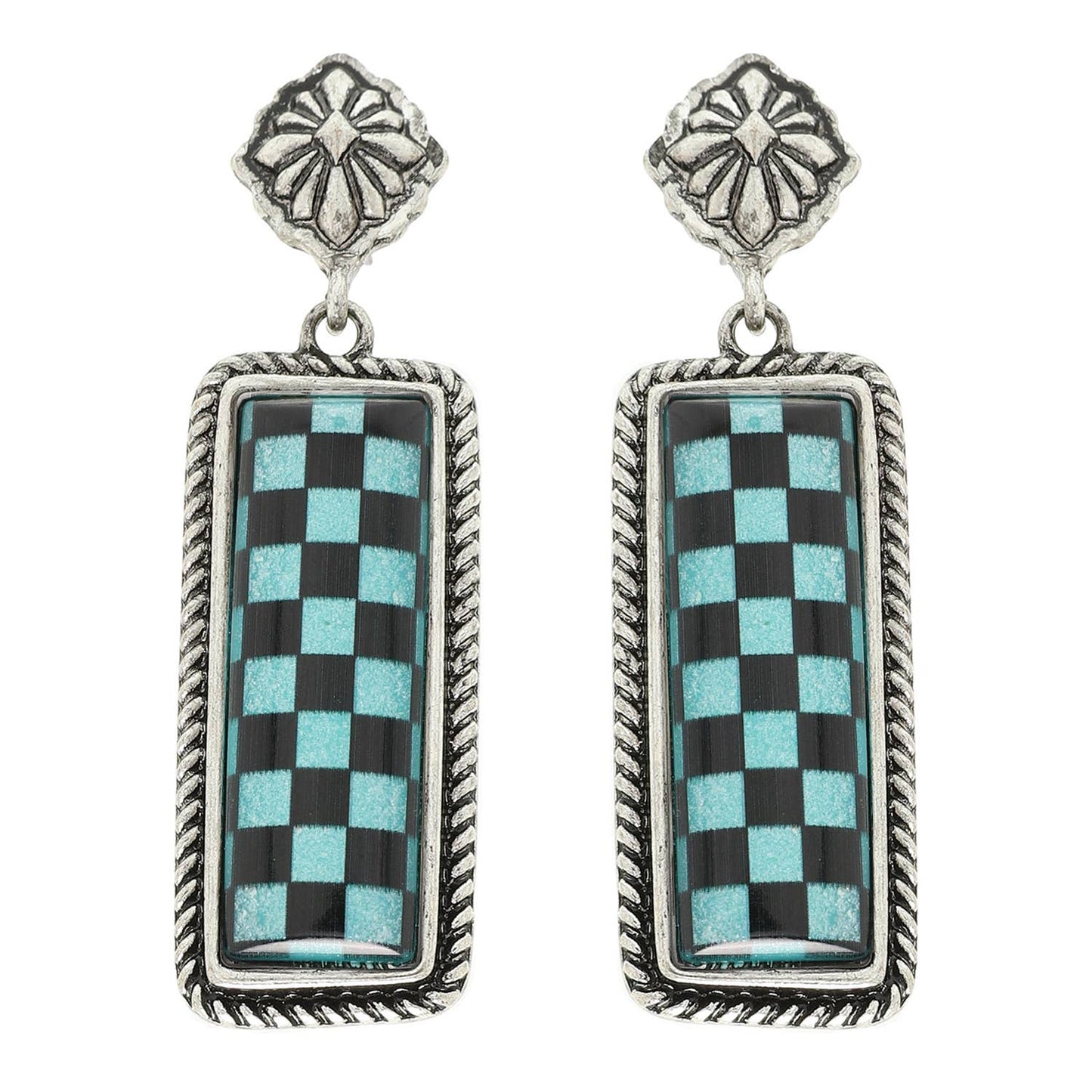 Western Epoxy Checkerboard Bar Post Earring