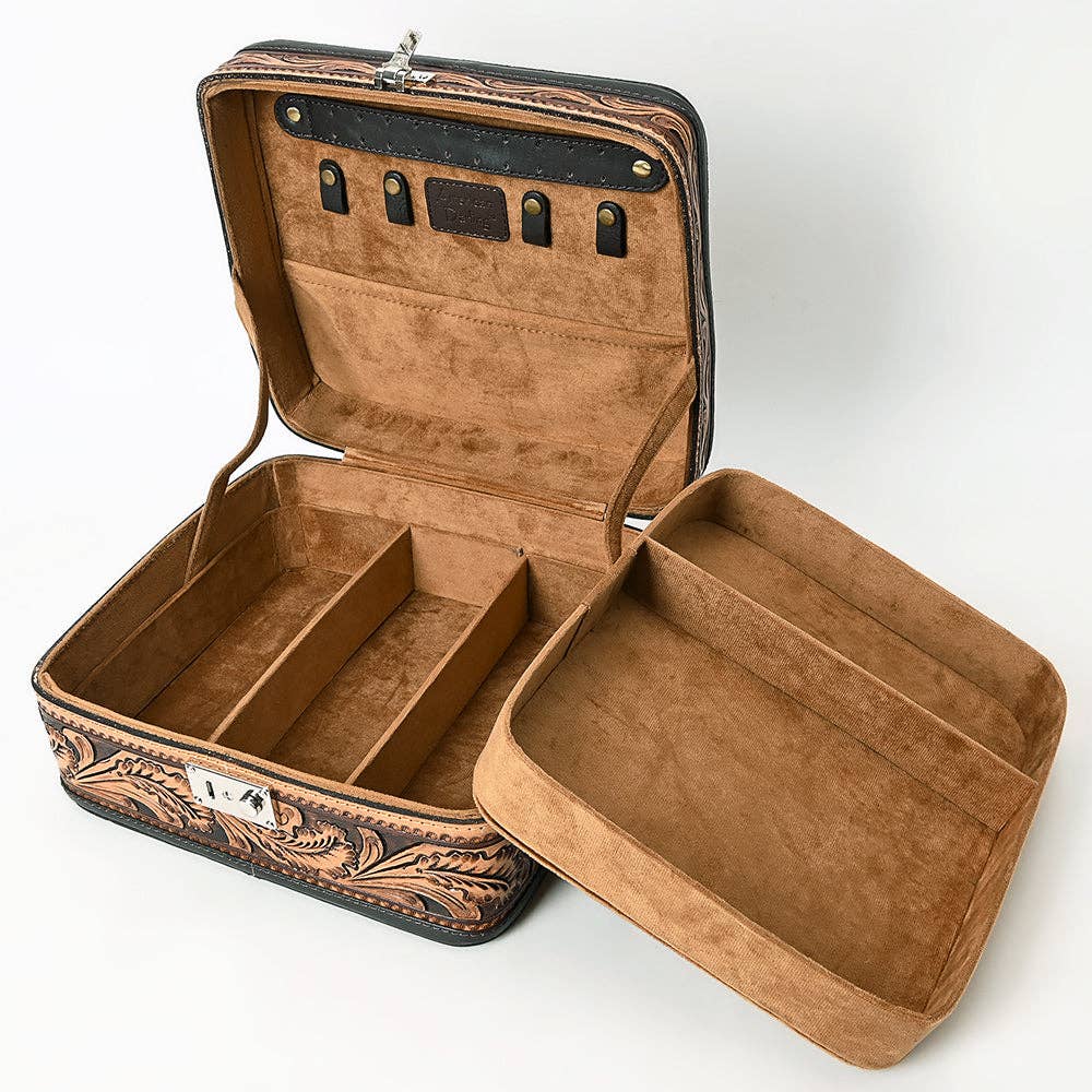 ADBGA611 American Darling Genuine Hand Tooled Leather Jewelry Lock Box