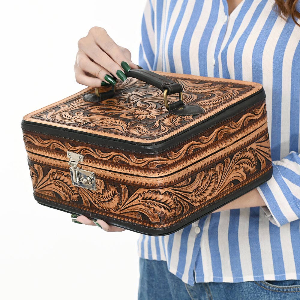 ADBGA611 American Darling Genuine Hand Tooled Leather Jewelry Lock Box
