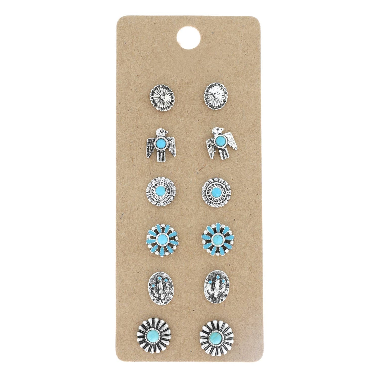 6 Pair Assorted Western Style Stud Earring Set