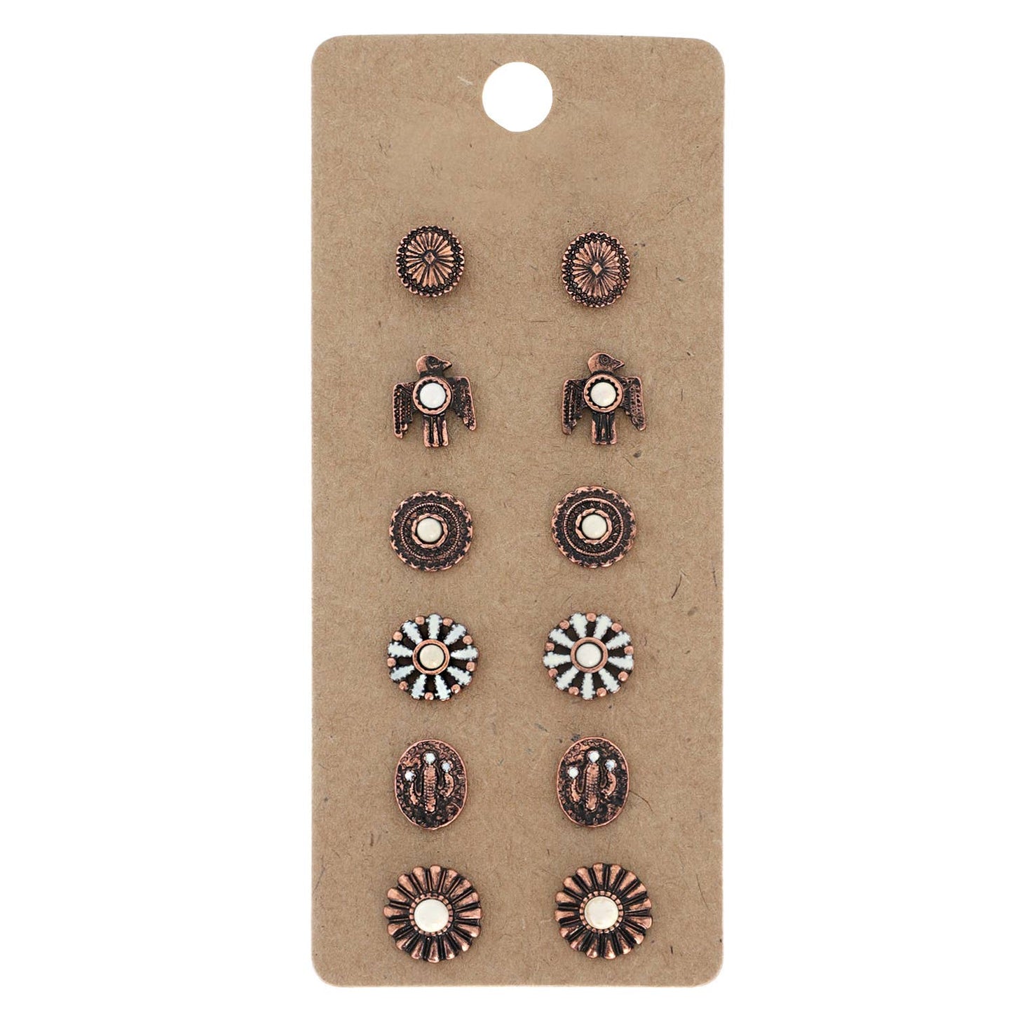 6 Pair Assorted Western Style Stud Earring Set