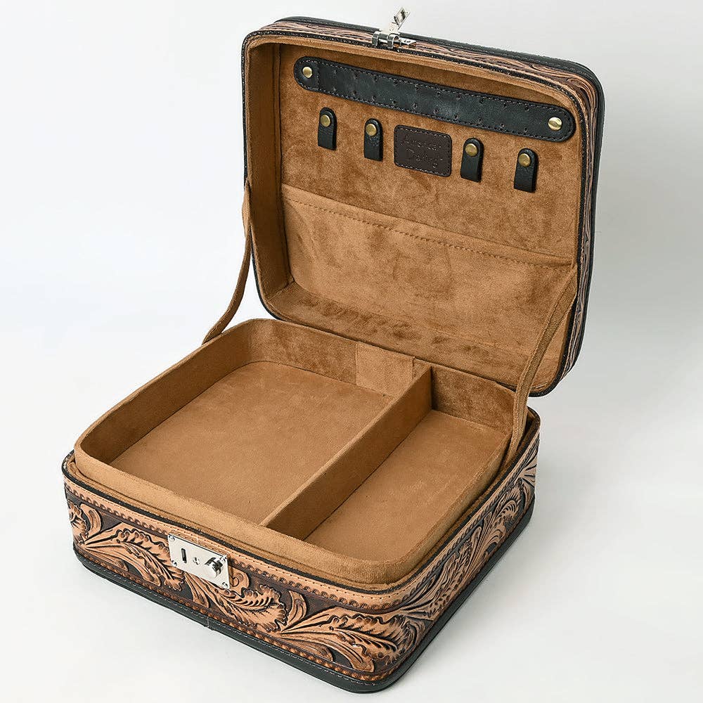 ADBGA611 American Darling Genuine Hand Tooled Leather Jewelry Lock Box