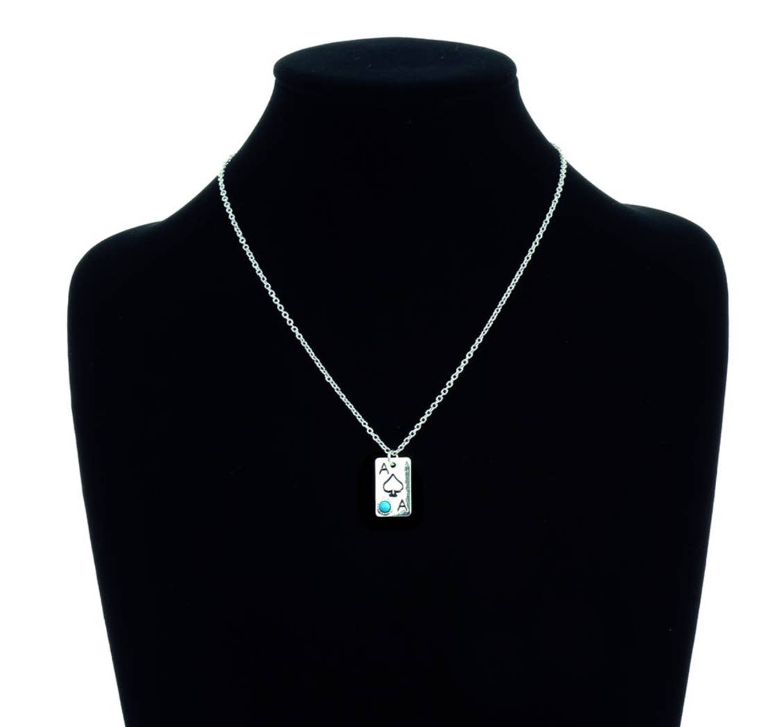 Western Card Necklace - diamond clover heart spade