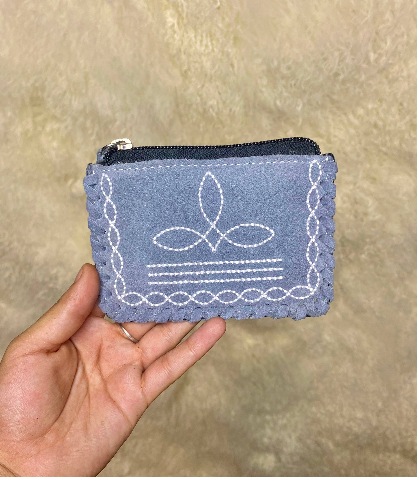 Grey BootStitch Leather Coin Pouch