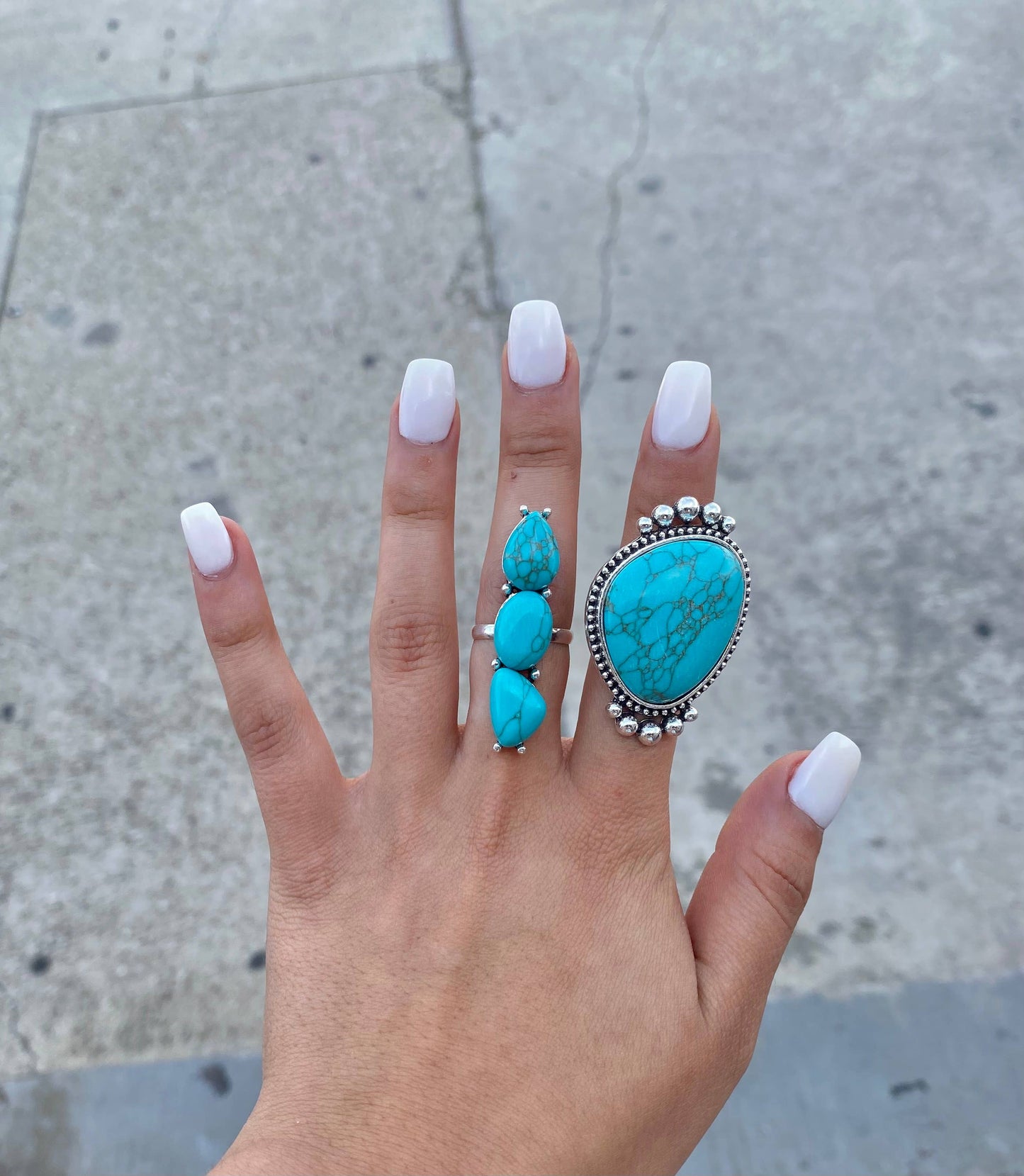 Vintage Silver Large Stone Rings 2pc