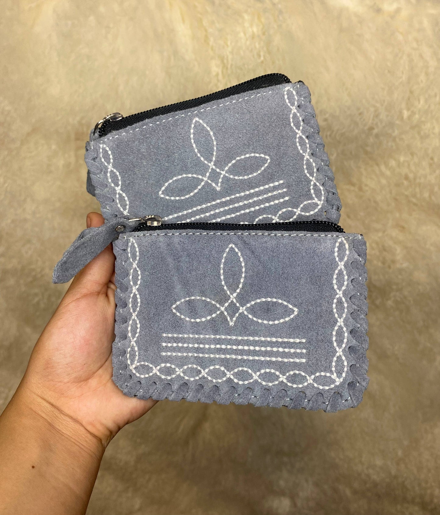 Grey BootStitch Leather Coin Pouch