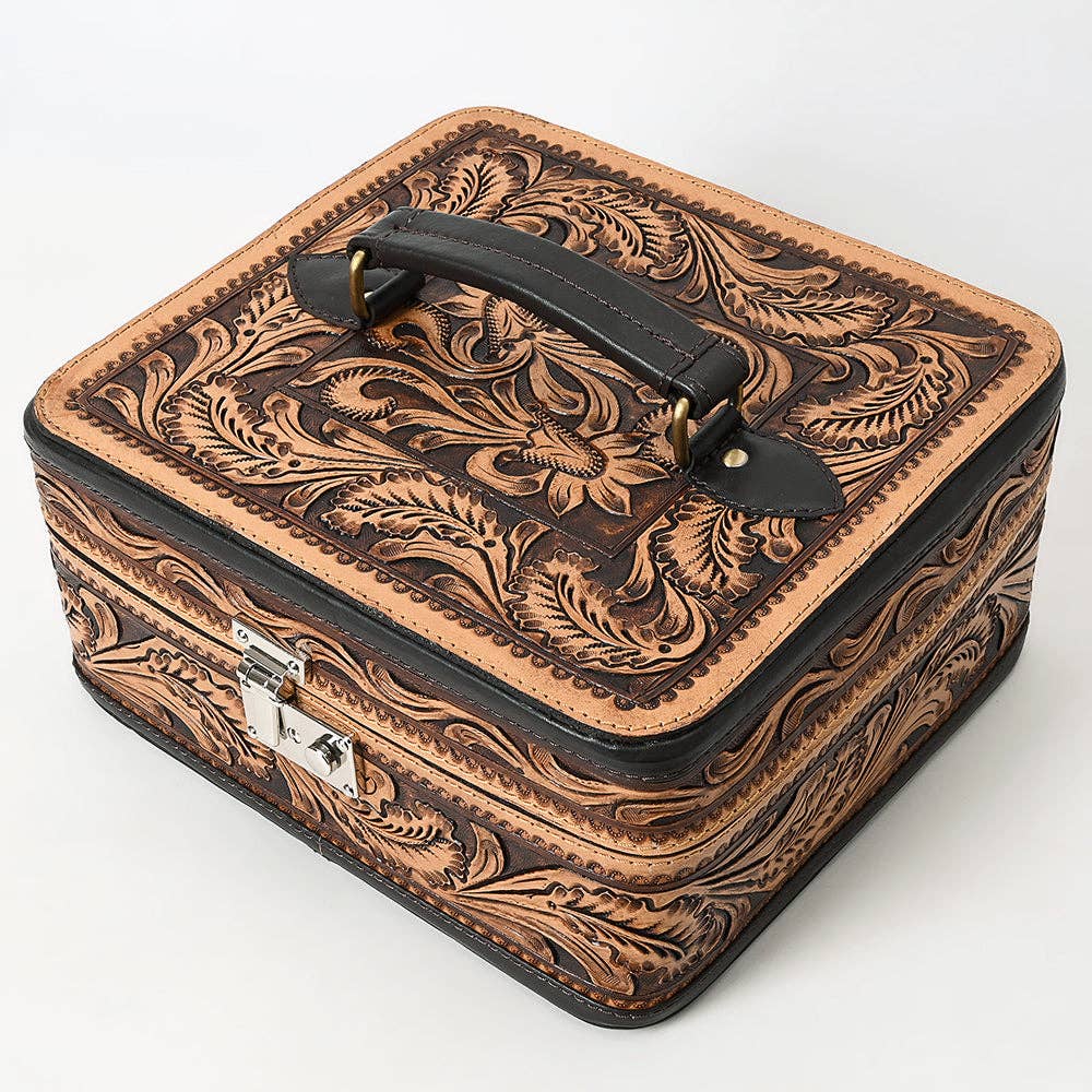 ADBGA611 American Darling Genuine Hand Tooled Leather Jewelry Lock Box