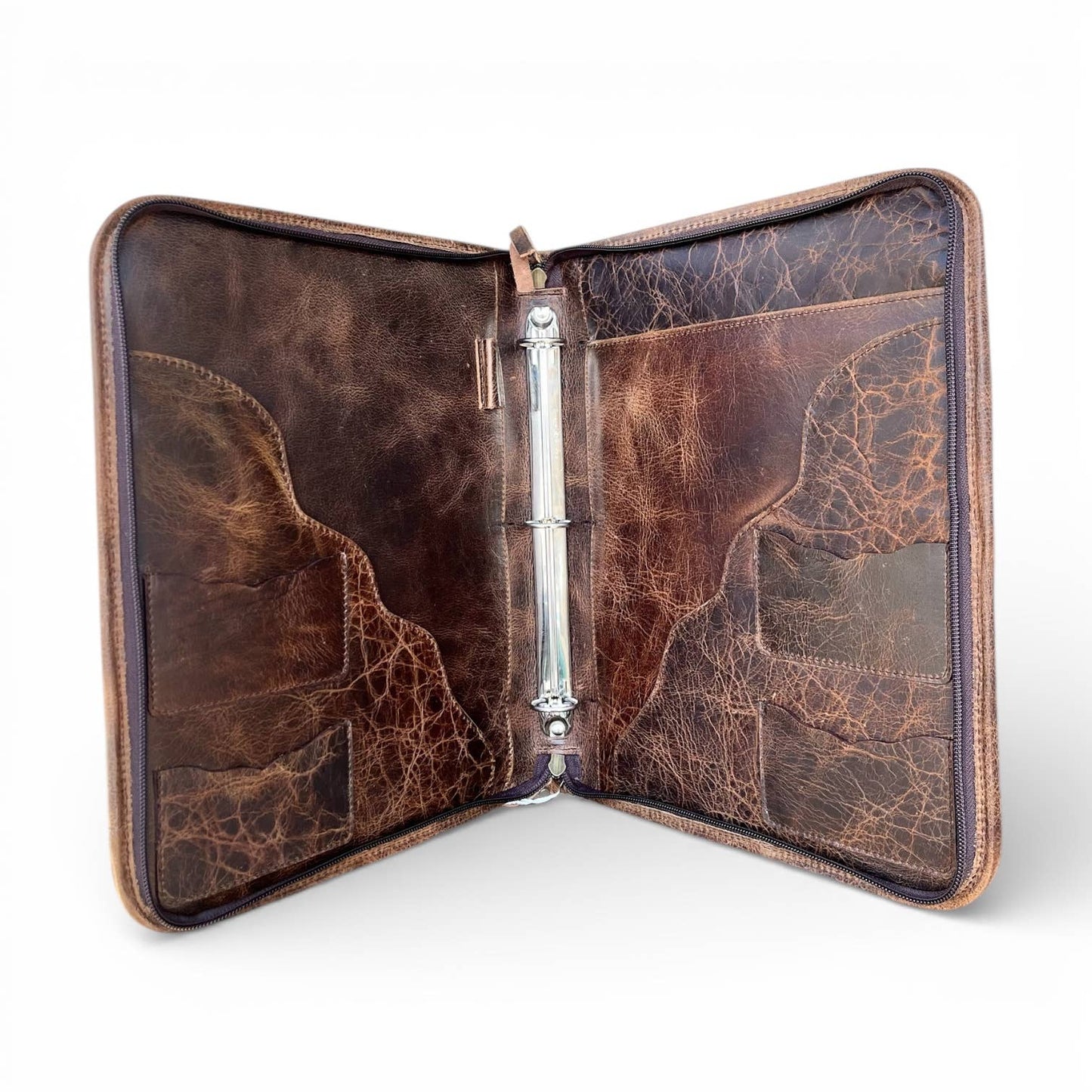 Cards tooled leather zipper planner 