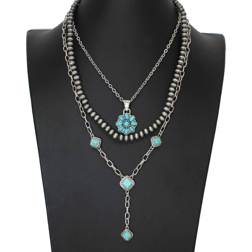 Western Flower with Navajo Beaded 3pcs Necklace