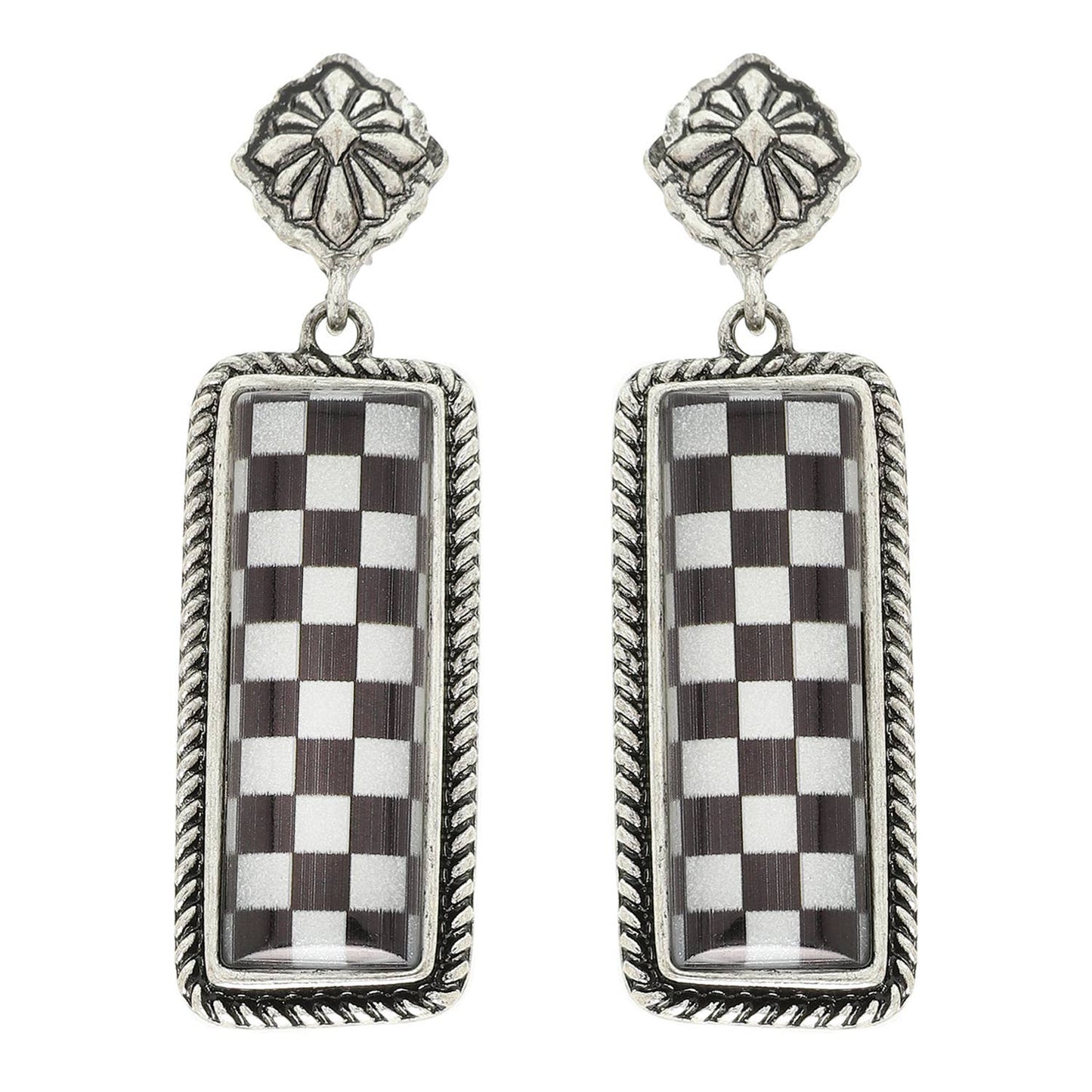 Western Epoxy Checkerboard Bar Post Earring