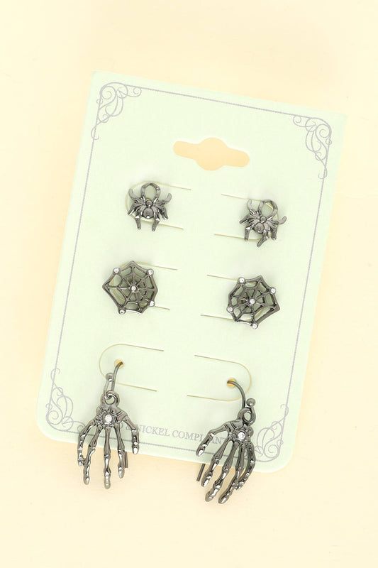 3-Pack Halloween Themed Epoxy Rhinestone Earrings