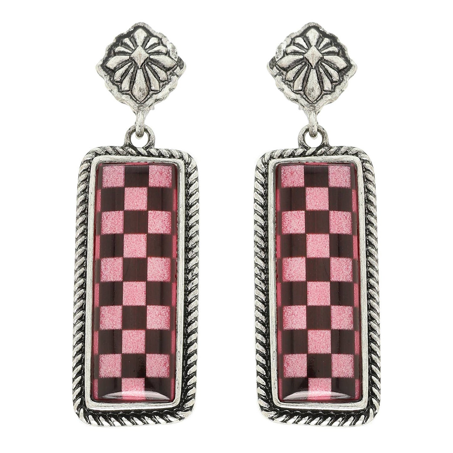 Western Epoxy Checkerboard Bar Post Earring