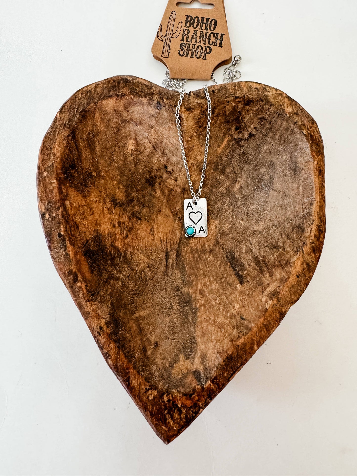 Western Card Necklace - diamond clover heart spade