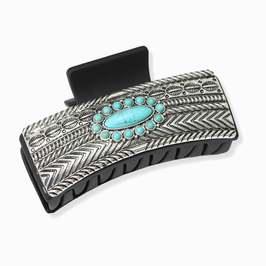 Western Turquoise Stone Accent Rectangular Grander Hair Claw