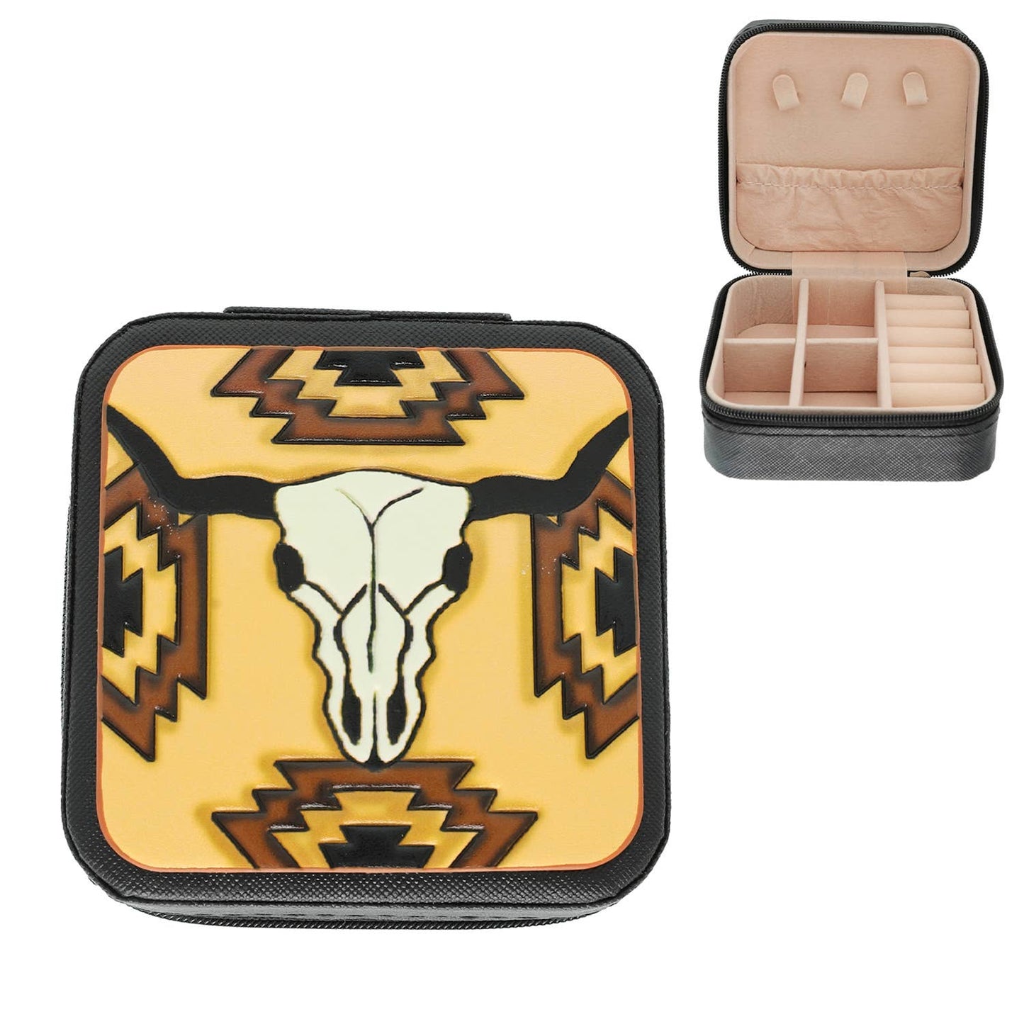 Western Steer head Leather Travel Jewelry Box