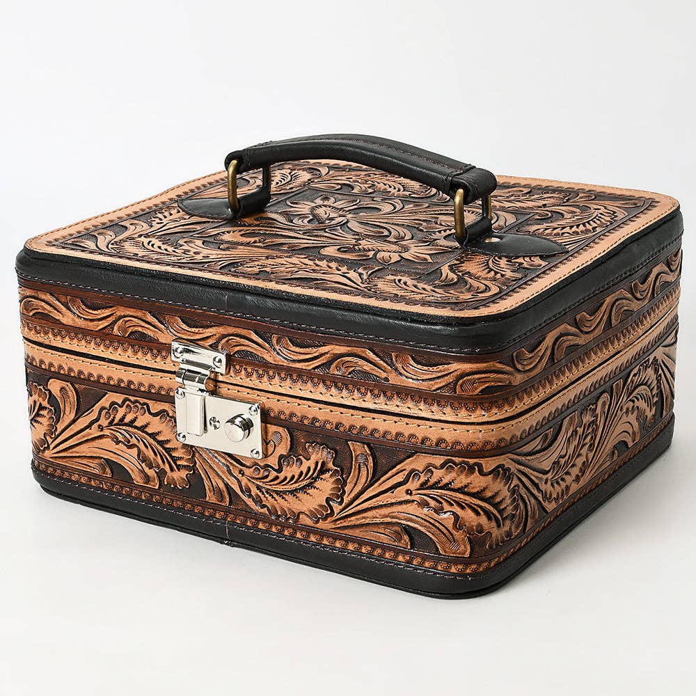 ADBGA611 American Darling Genuine Hand Tooled Leather Jewelry Lock Box