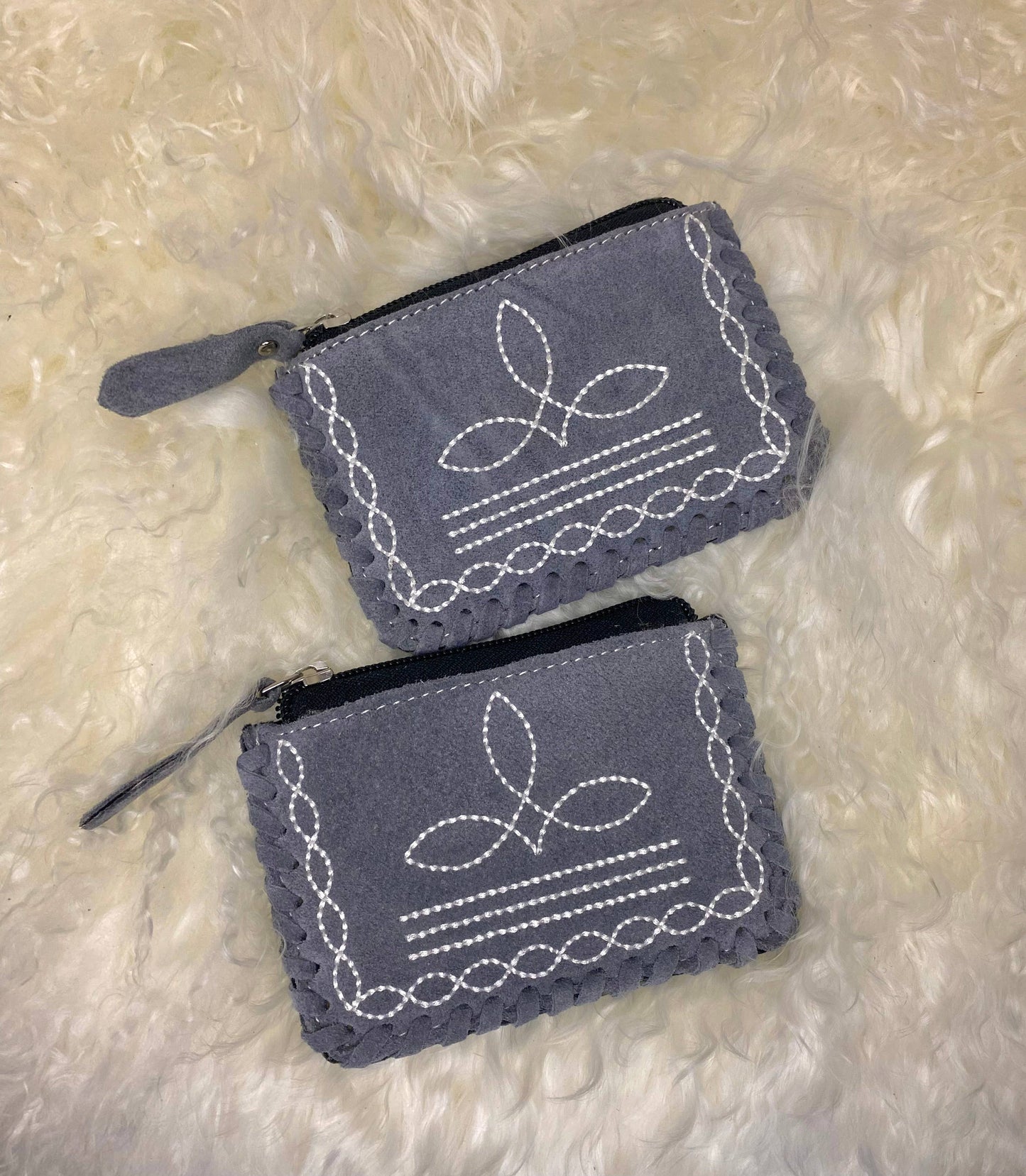 Grey BootStitch Leather Coin Pouch