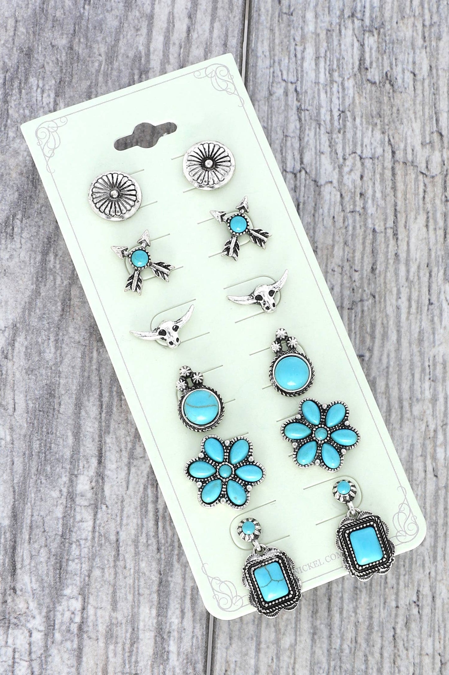 Assorted 6-Pair Turquoise Western Style Stud Earrings Set