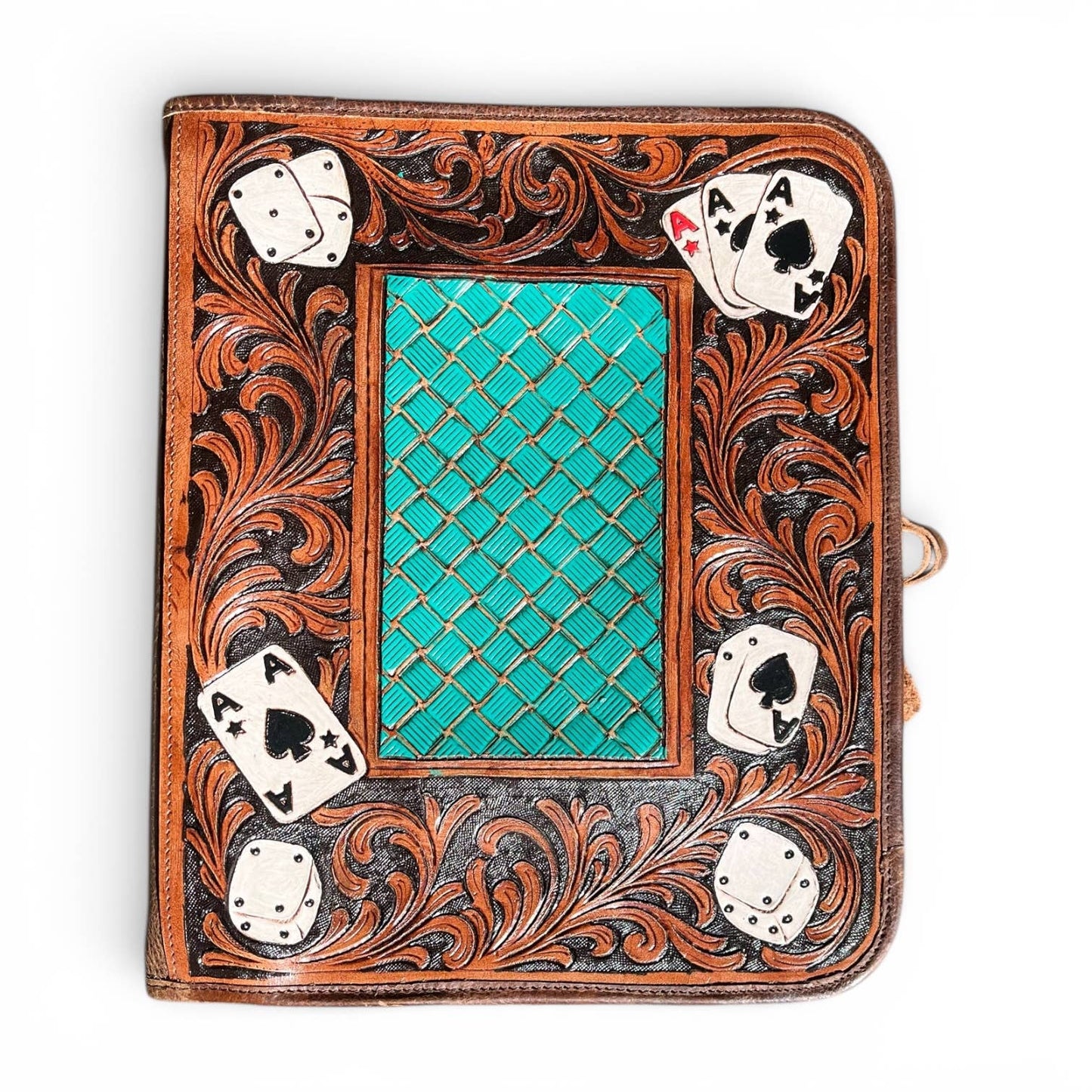 Cards tooled leather zipper planner 