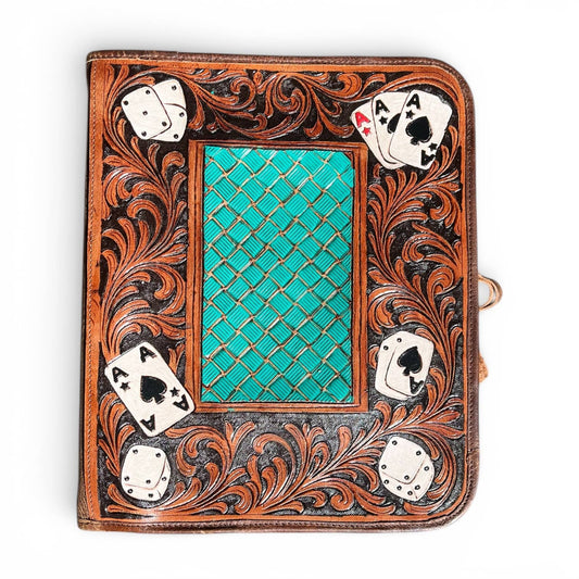 Cards tooled leather zipper planner 