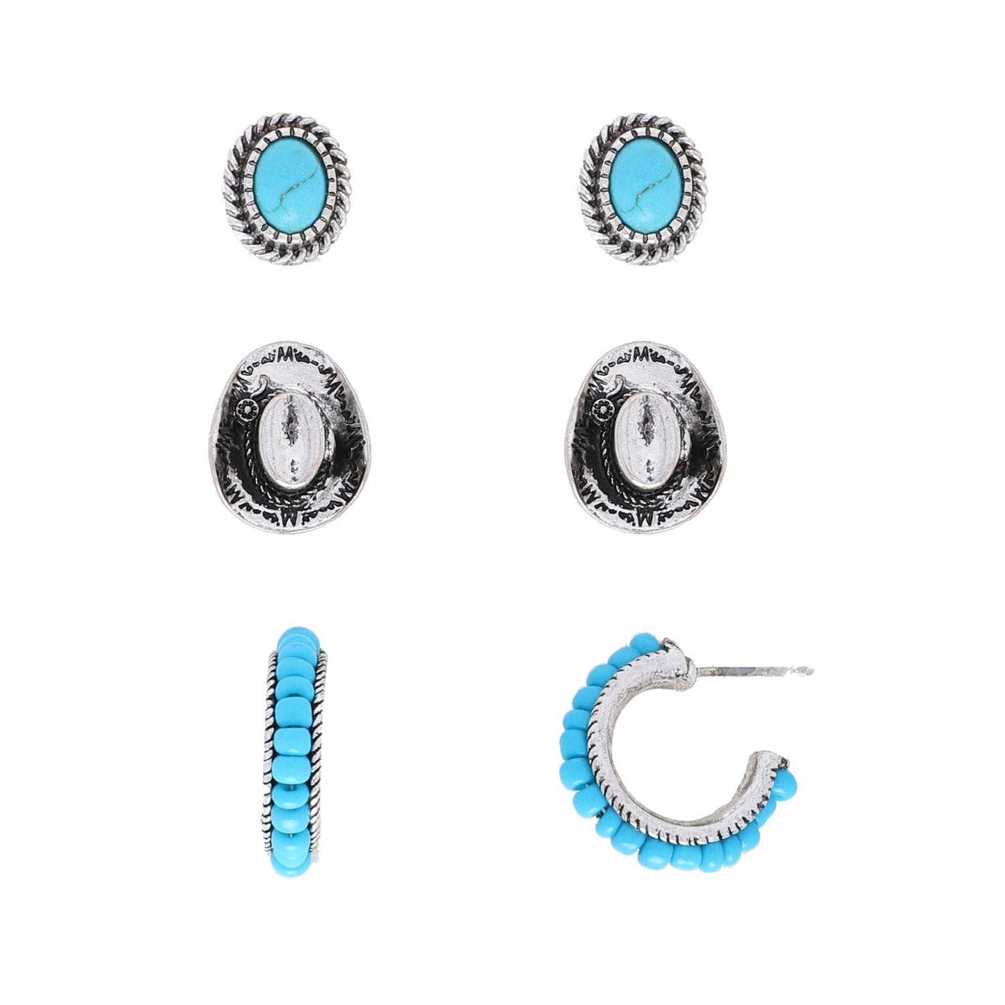 3 Pair Western Theme Assorted Earring Set